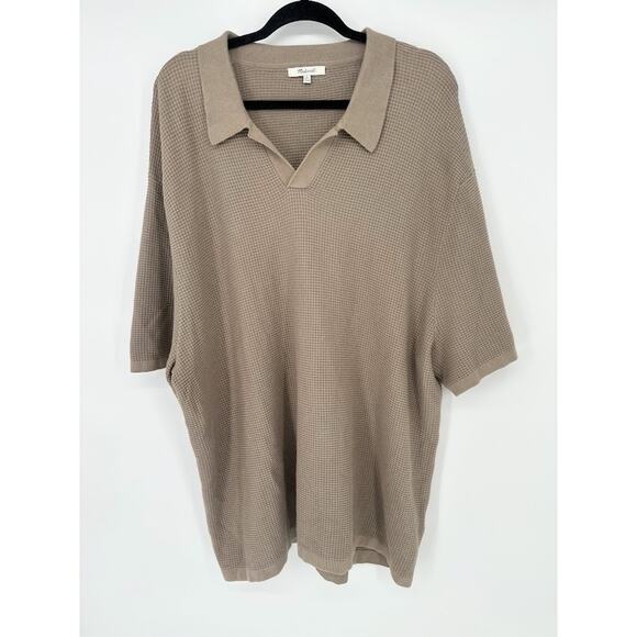 Madewell Mens Johnny Collar Waffle Knit Polo Sweater Size XXL 100% Cotton Stone - Picture 1 of 8